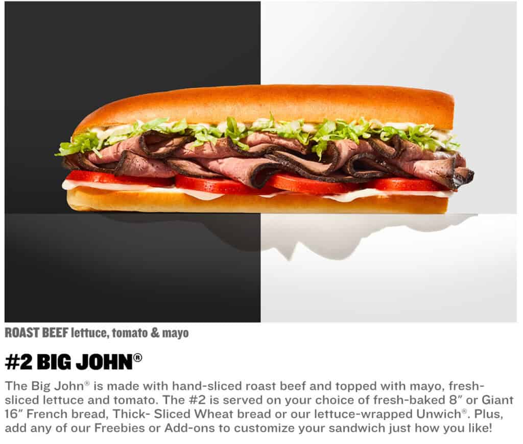 jimmy johns big john roast beef sandwich